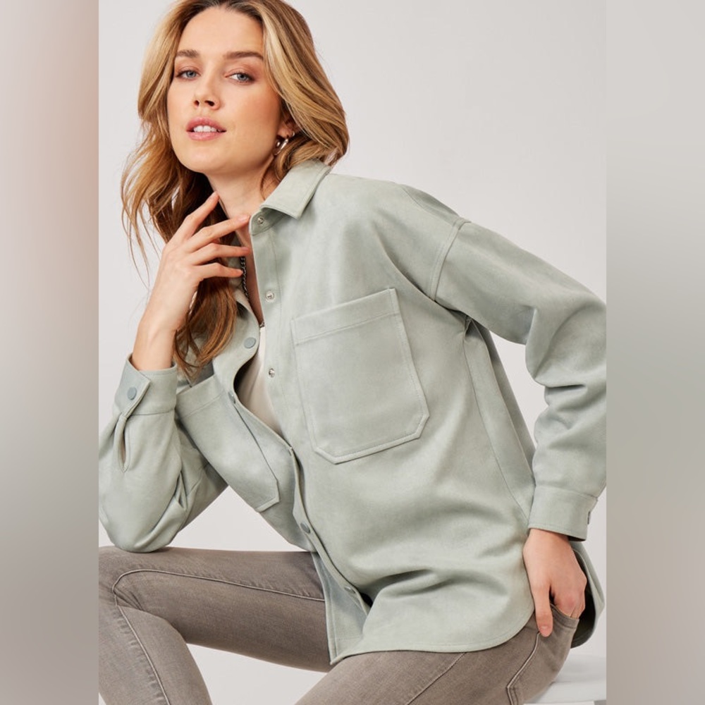Charlie Paige Mint Green Faux Suede Button Up - Medium NWOT